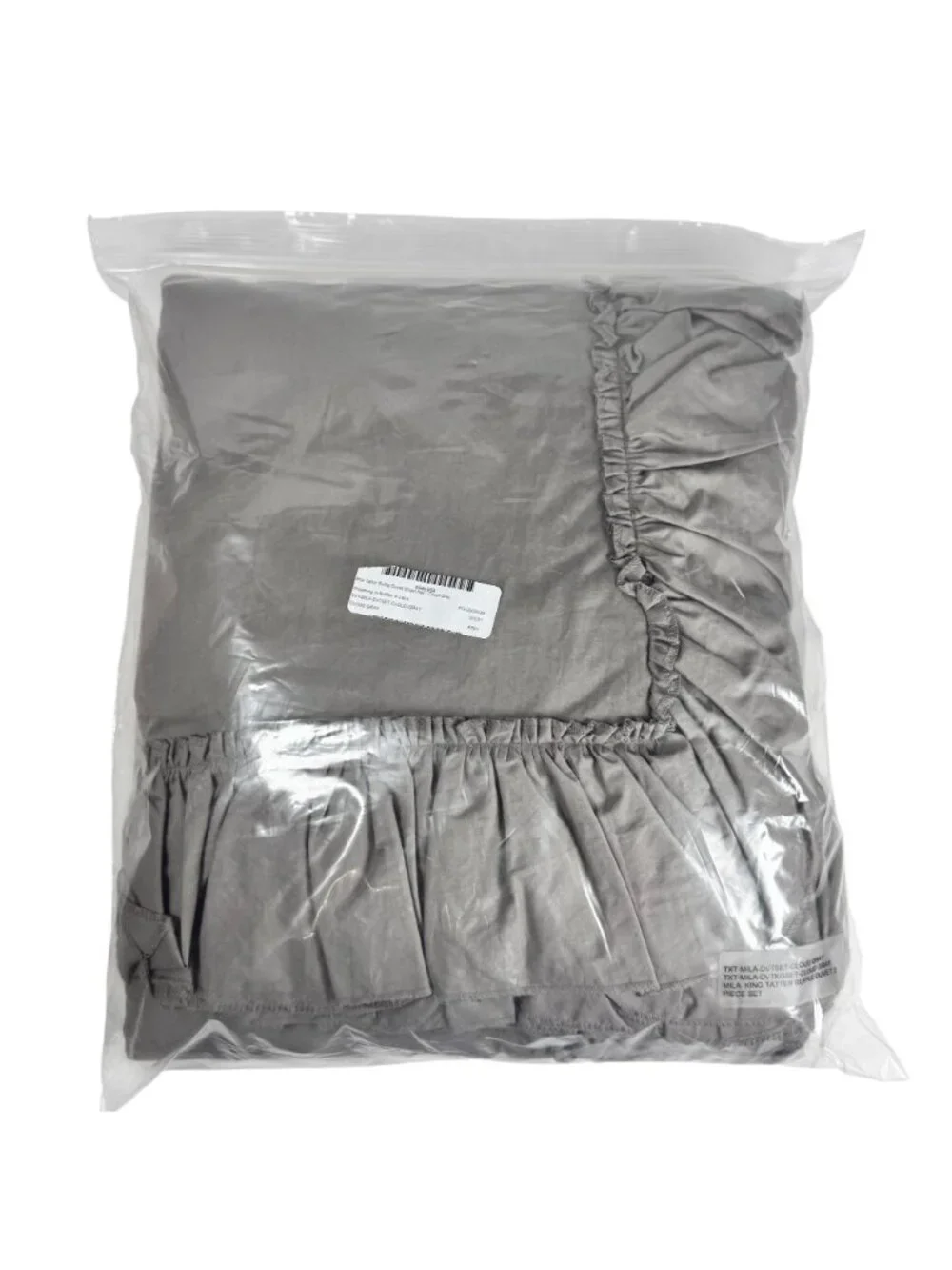 NWT Ruffle Duvet Cover Set King 3 PCs 100% Washed Cotton Gray Solid Bedding